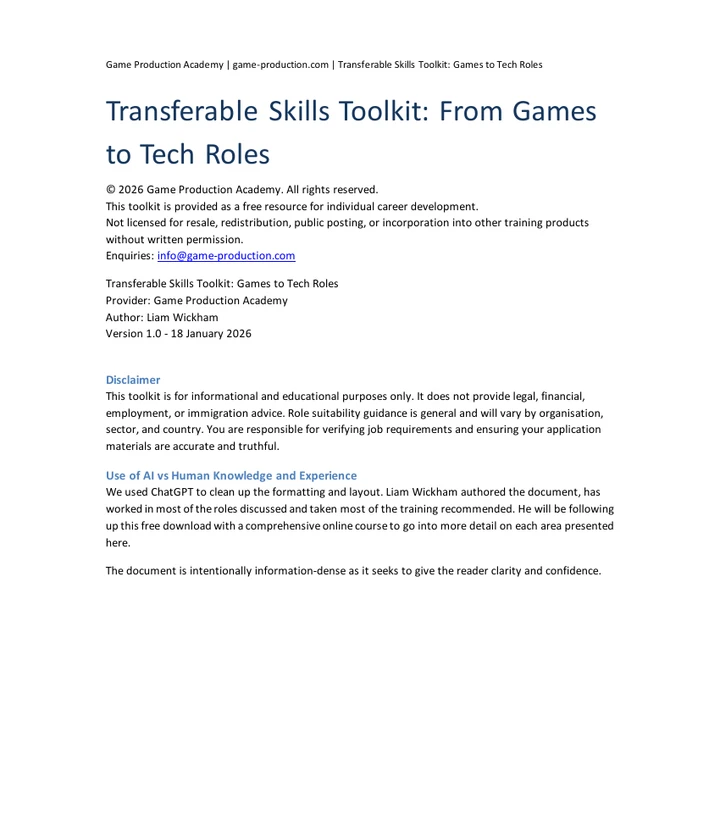 Cover of the Transferable Skills Toolkit: From Games to Tech Roles.