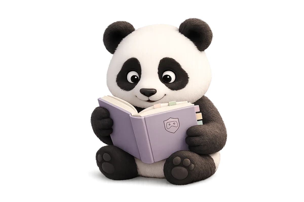 Production Panda reading a book.